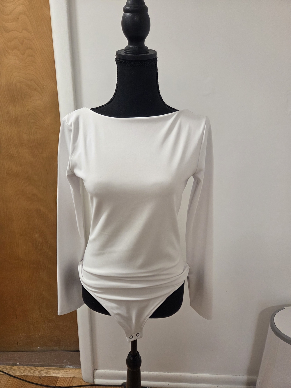 Express White Long-Sleeve Boatneck Bodysuit